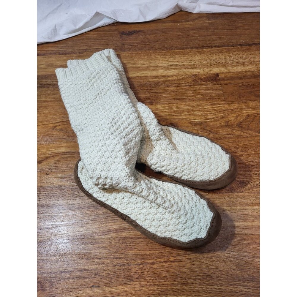 LL Bean Size M 9-10 Tall Chunky Knit Slipperd Ivory